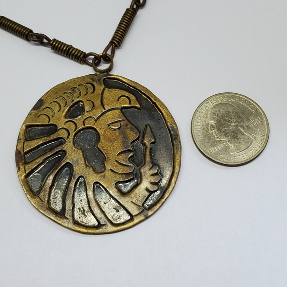 SOLD Vintage Mexican Copper Brass Aztec Necklace - Picture 6 of 7